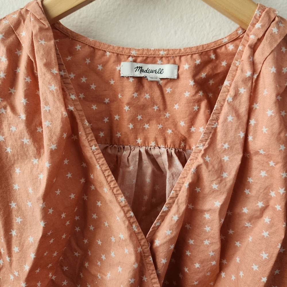 Madewell Women's Wrap Top Shirt In Star Scatter Coral Peach Size Medium - Picture 3 of 9